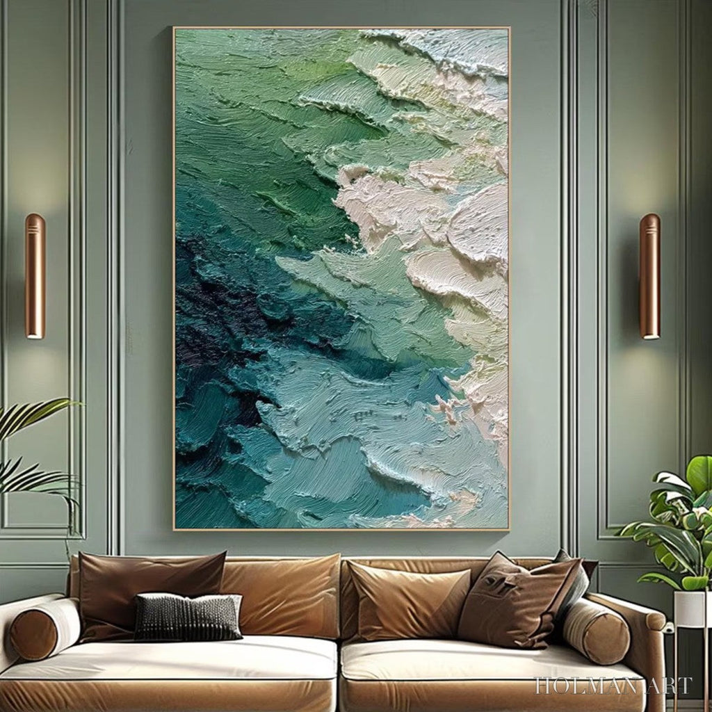 HOLMAN ART Emerald Tide – Textured Wabi Sabi Abstract Painting - image 2