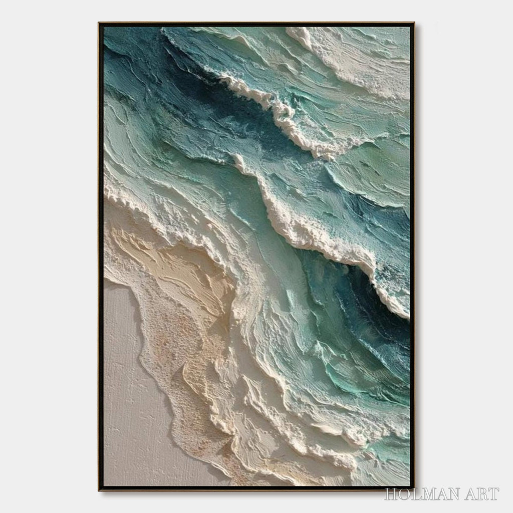 HOLMAN ART Aquamarine Rush – Textured Impasto Ocean Wave Painting - image 1
