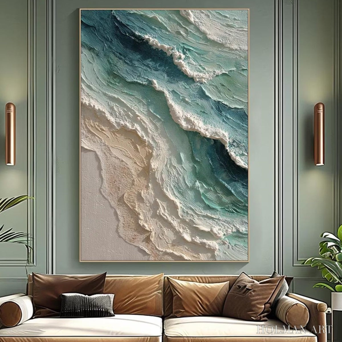 HOLMAN ART Aquamarine Rush – Textured Impasto Ocean Wave Painting - image 2