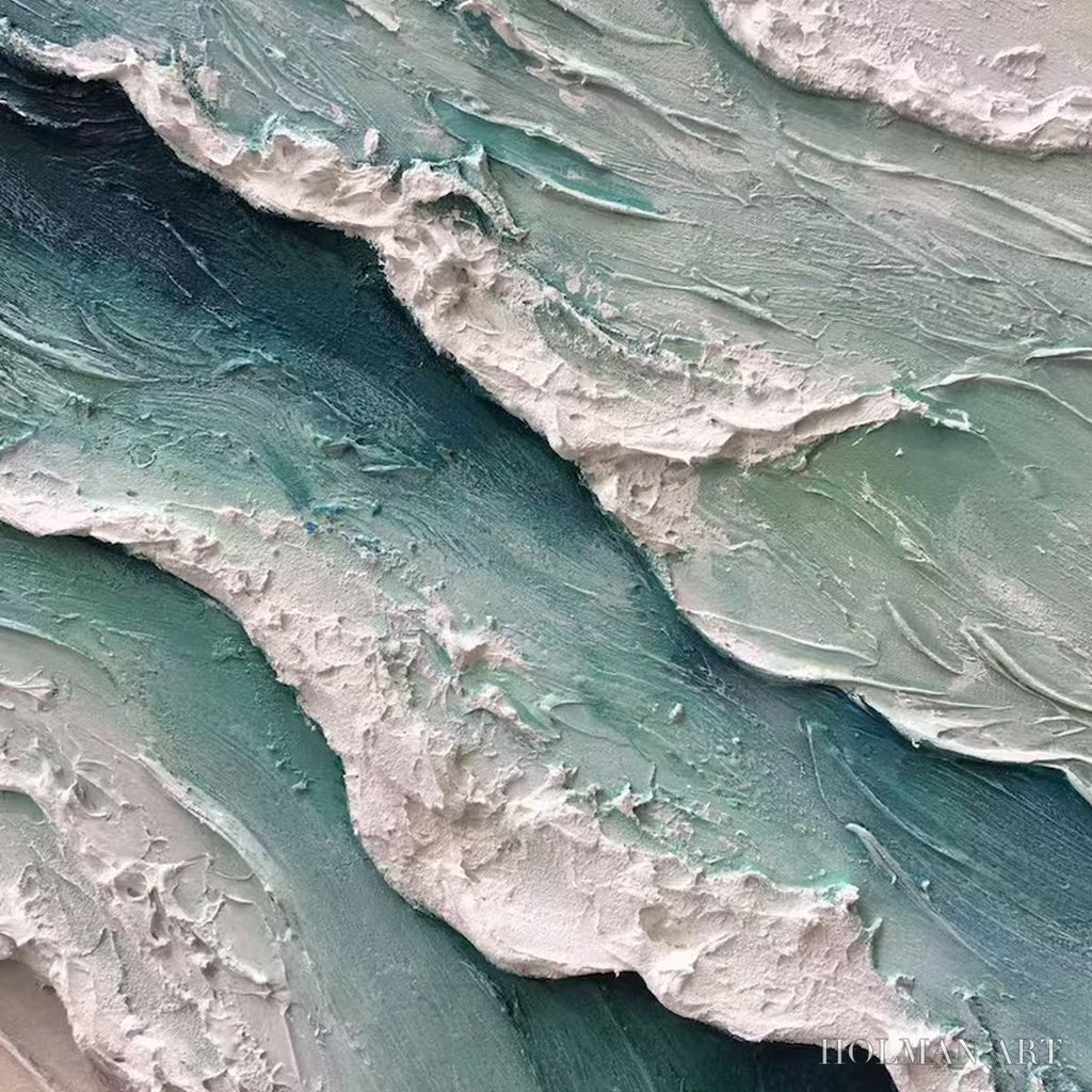 HOLMAN ART Aquamarine Rush – Textured Impasto Ocean Wave Painting - image 3