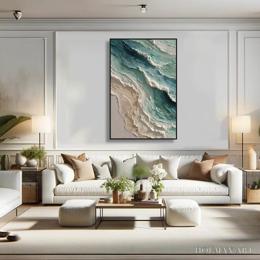 HOLMAN ART Aquamarine Rush – Textured Impasto Ocean Wave Painting - image 4