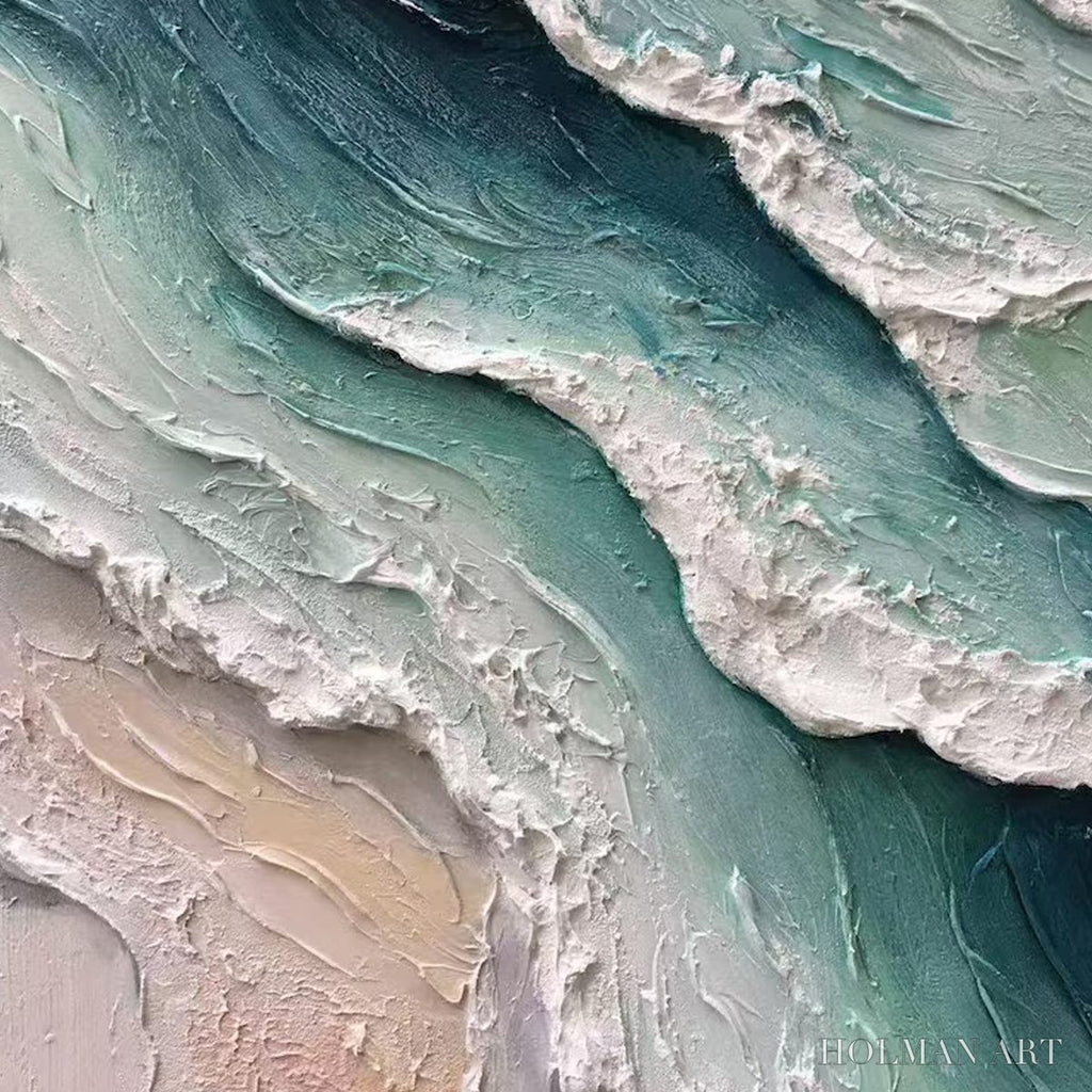 HOLMAN ART Aquamarine Rush – Textured Impasto Ocean Wave Painting - image 6