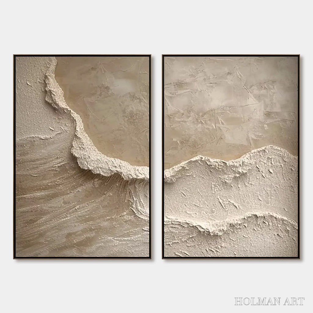 HOLMAN ART Echoes of the Shore – Wabi Sabi Textured Beach Painting Set - image 1