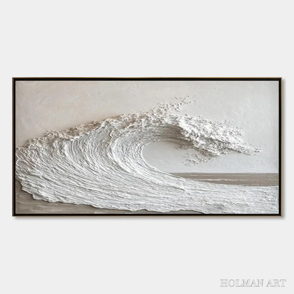 HOLMAN ART White Crest – Textured Minimalist Ocean Wave Painting - image 1