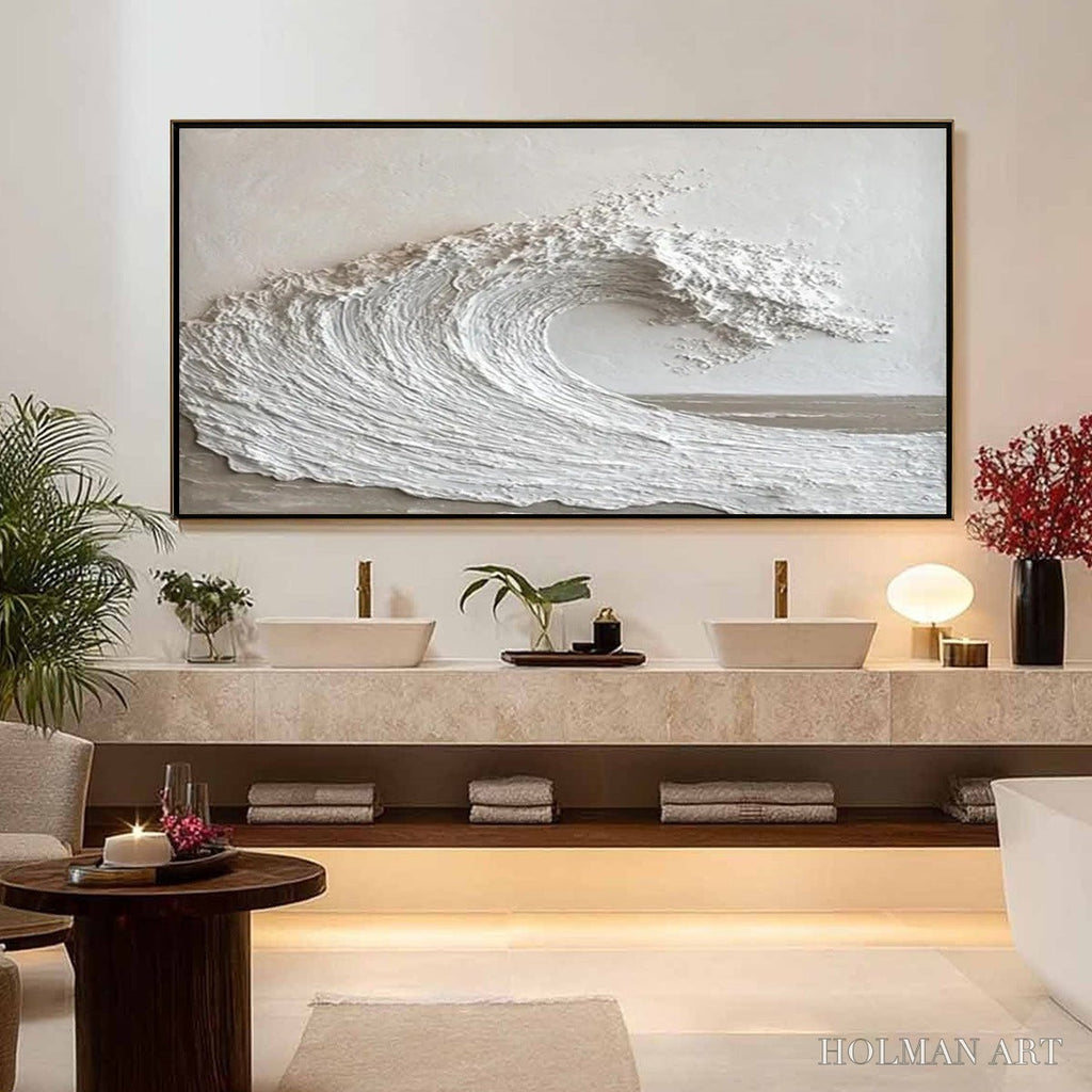 HOLMAN ART White Crest – Textured Minimalist Ocean Wave Painting - image 2