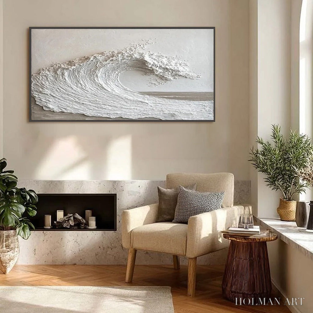 HOLMAN ART White Crest – Textured Minimalist Ocean Wave Painting - image 4