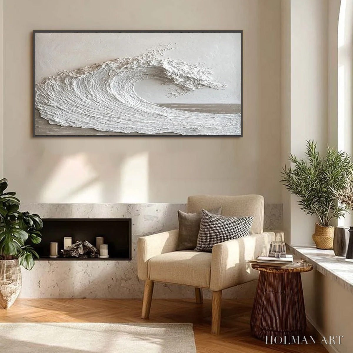HOLMAN ART White Crest – Textured Minimalist Ocean Wave Painting - image 4