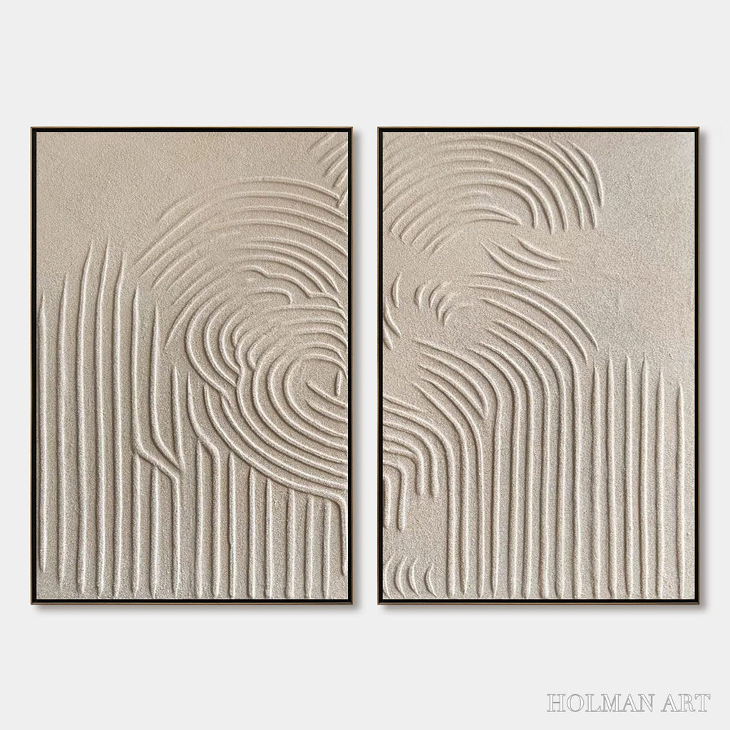 HOLMAN ART Zen Cascade – Wabi Sabi Textured Diptych - image 1
