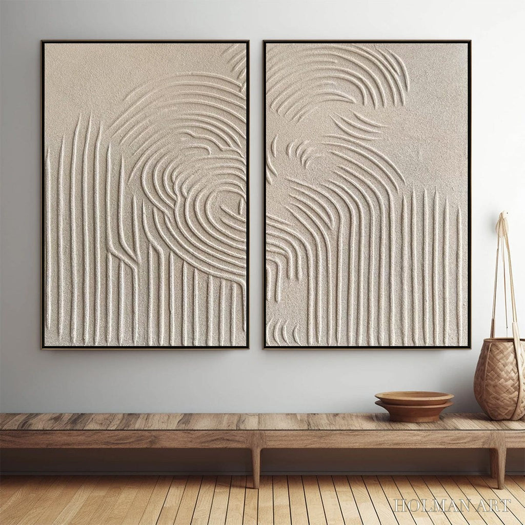 HOLMAN ART Zen Cascade – Wabi Sabi Textured Diptych - image 2