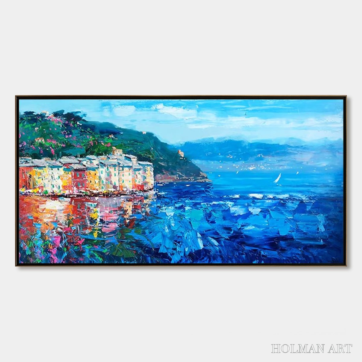 HOLMAN ART Azure Riviera – Palette Knife Coastal Seascape Oil Painting - image 1