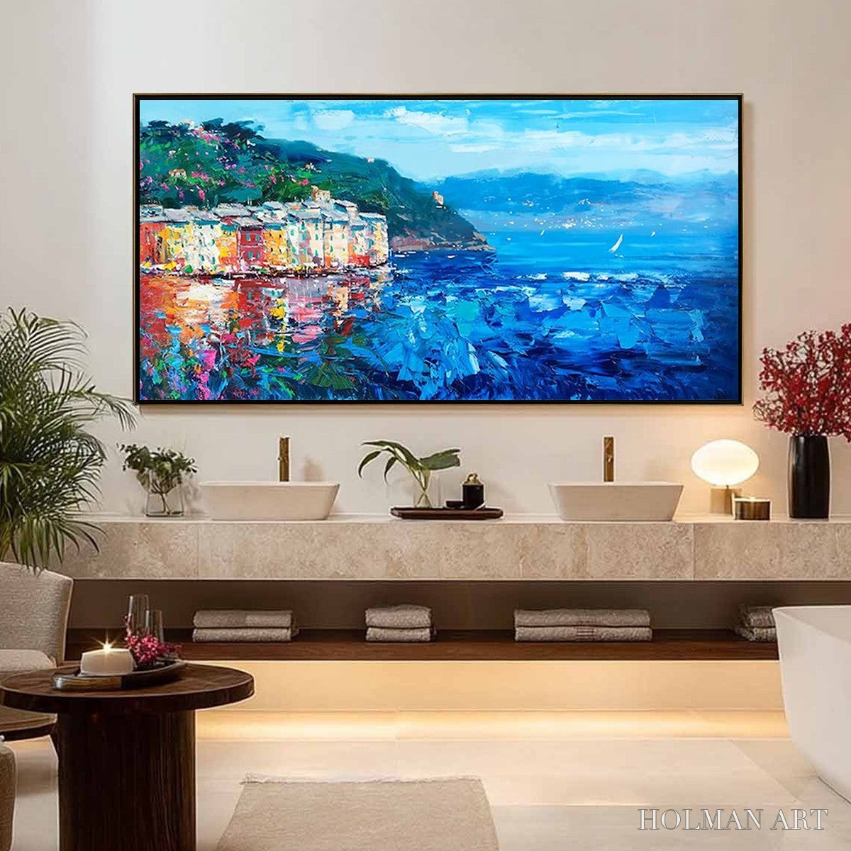 HOLMAN ART Azure Riviera – Palette Knife Coastal Seascape Oil Painting - image 2