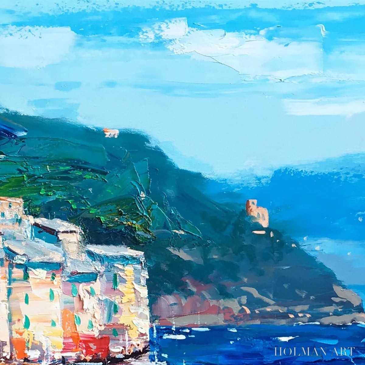 HOLMAN ART Azure Riviera – Palette Knife Coastal Seascape Oil Painting - image 3
