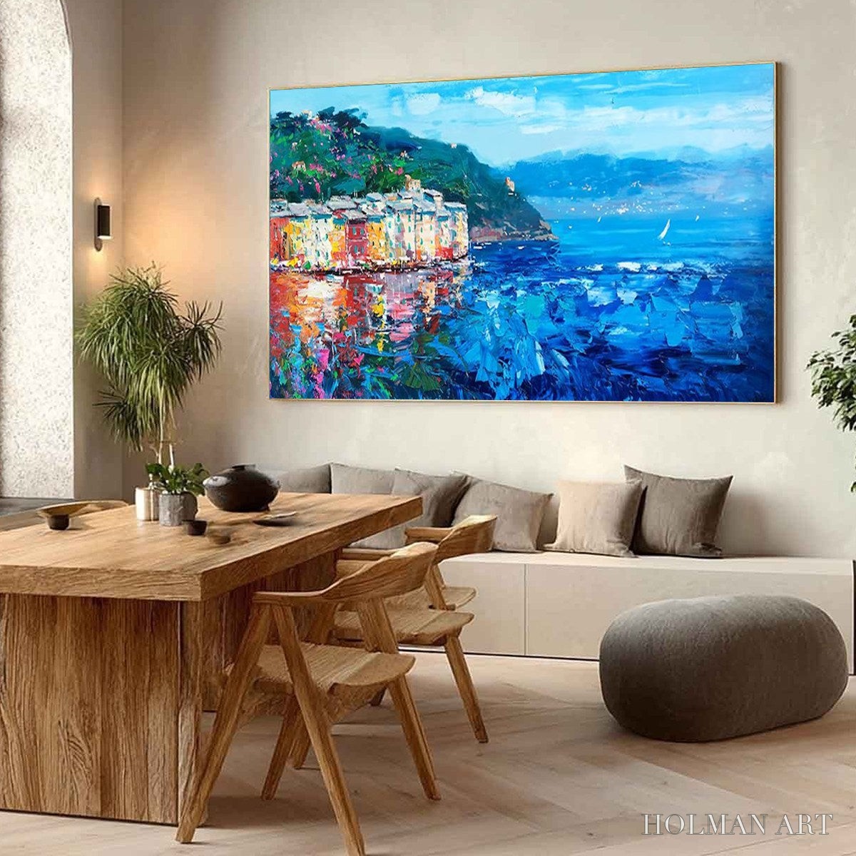 HOLMAN ART Azure Riviera – Palette Knife Coastal Seascape Oil Painting - image 4