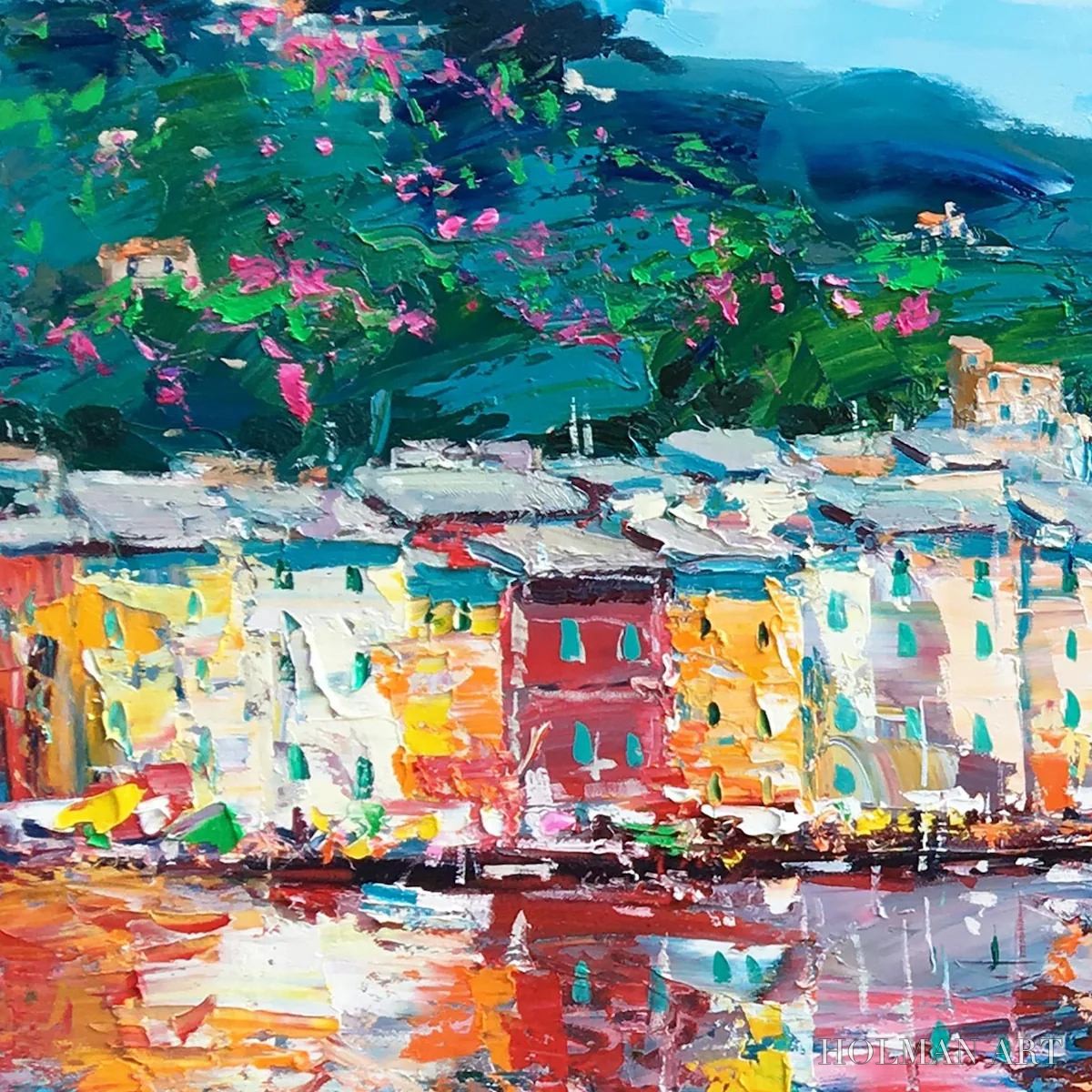 HOLMAN ART Azure Riviera – Palette Knife Coastal Seascape Oil Painting - image 5