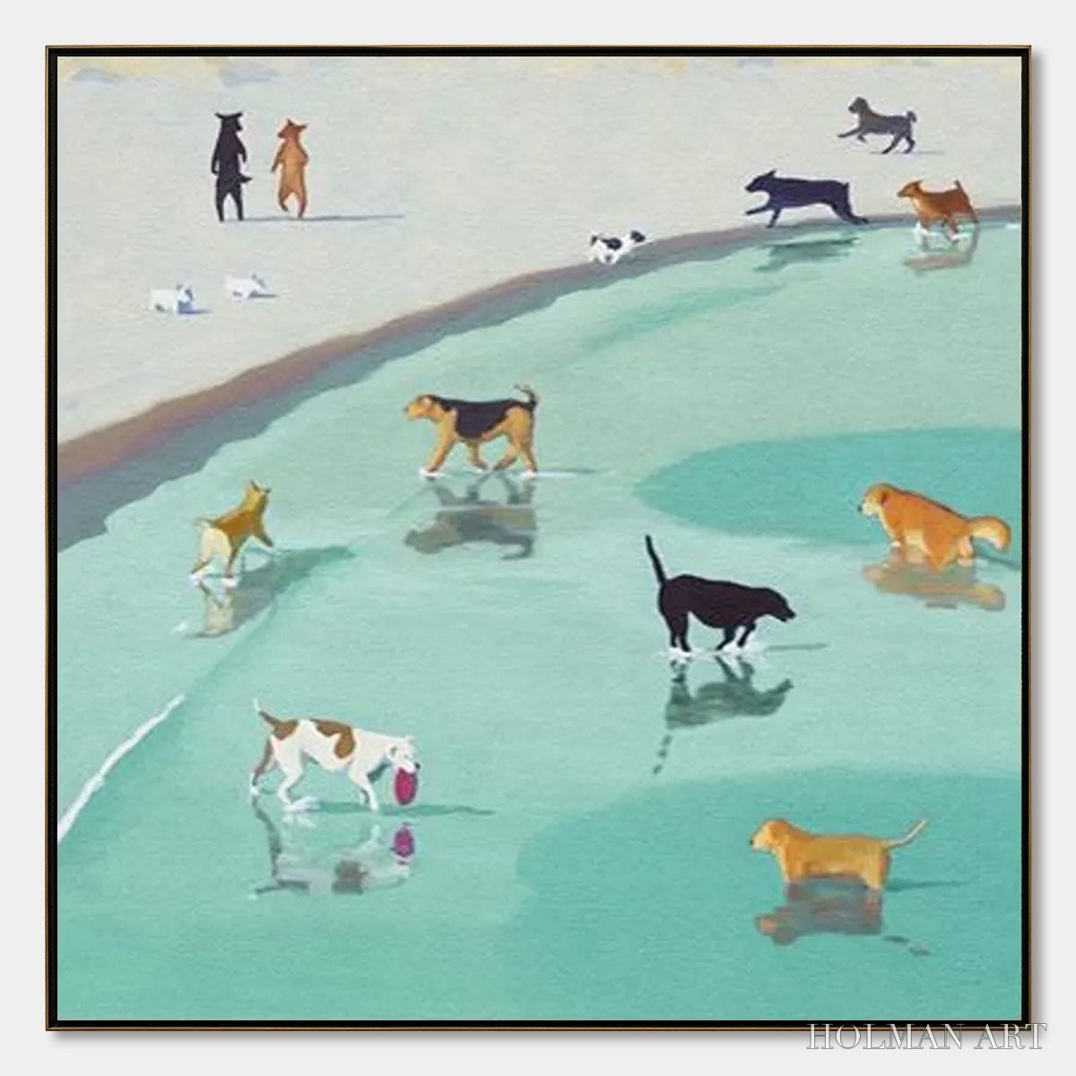 HOLMAN ART Paws At Tide – Minimalist Dog Beach Scene Oil Painting - image 1