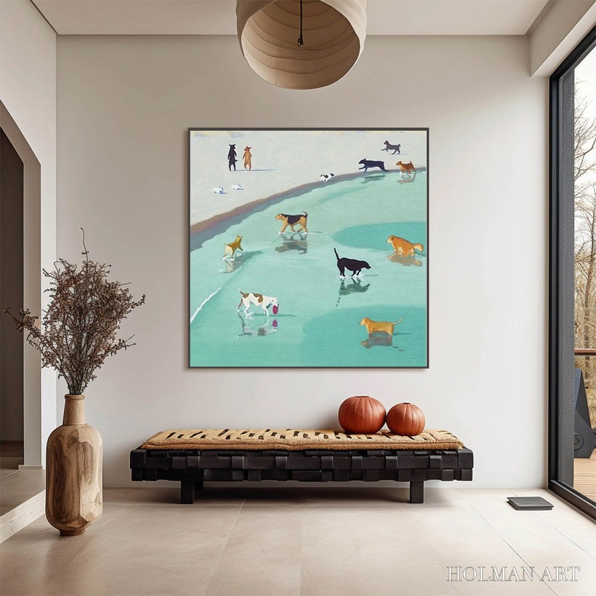 HOLMAN ART Paws At Tide – Minimalist Dog Beach Scene Oil Painting - image 2