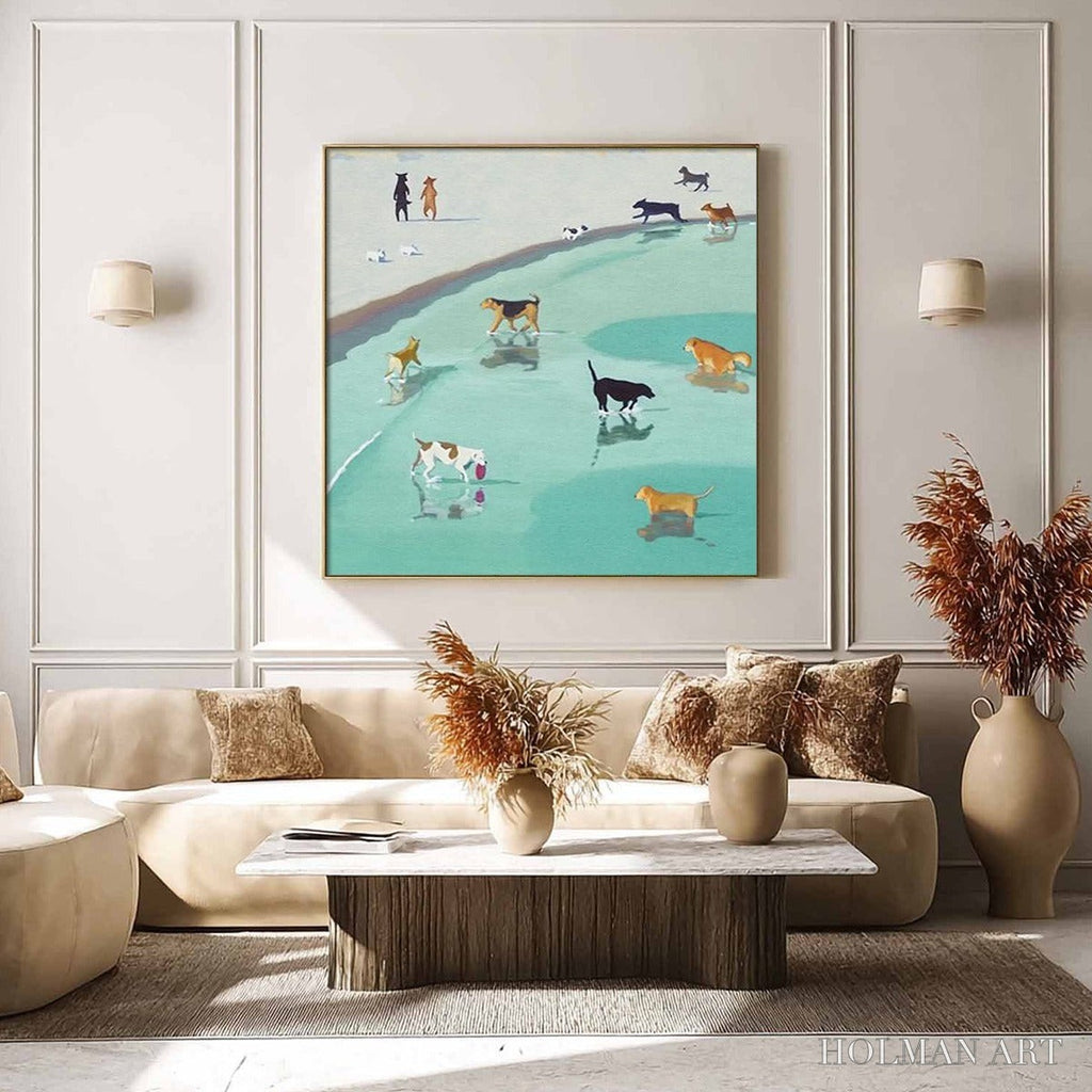 HOLMAN ART Paws At Tide – Minimalist Dog Beach Scene Oil Painting - image 4