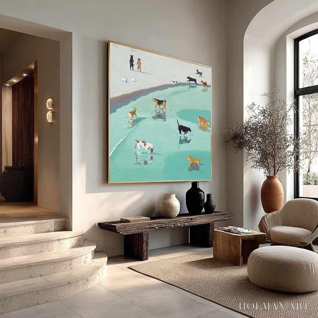 HOLMAN ART Paws At Tide – Minimalist Dog Beach Scene Oil Painting - image 5