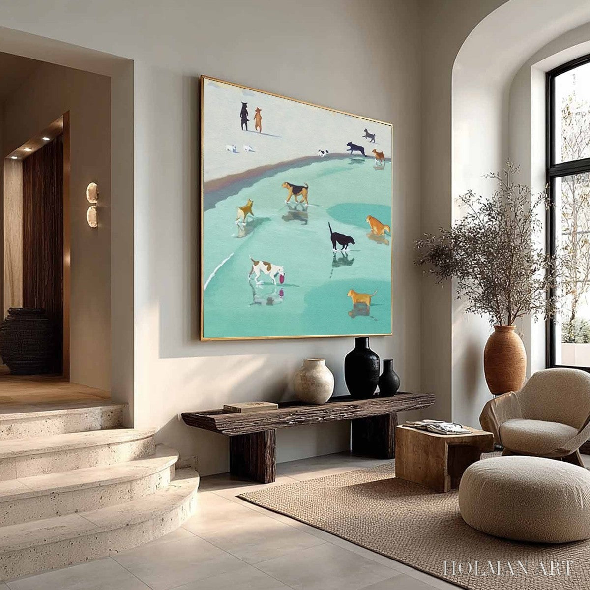 HOLMAN ART Paws At Tide – Minimalist Dog Beach Scene Oil Painting - image 5