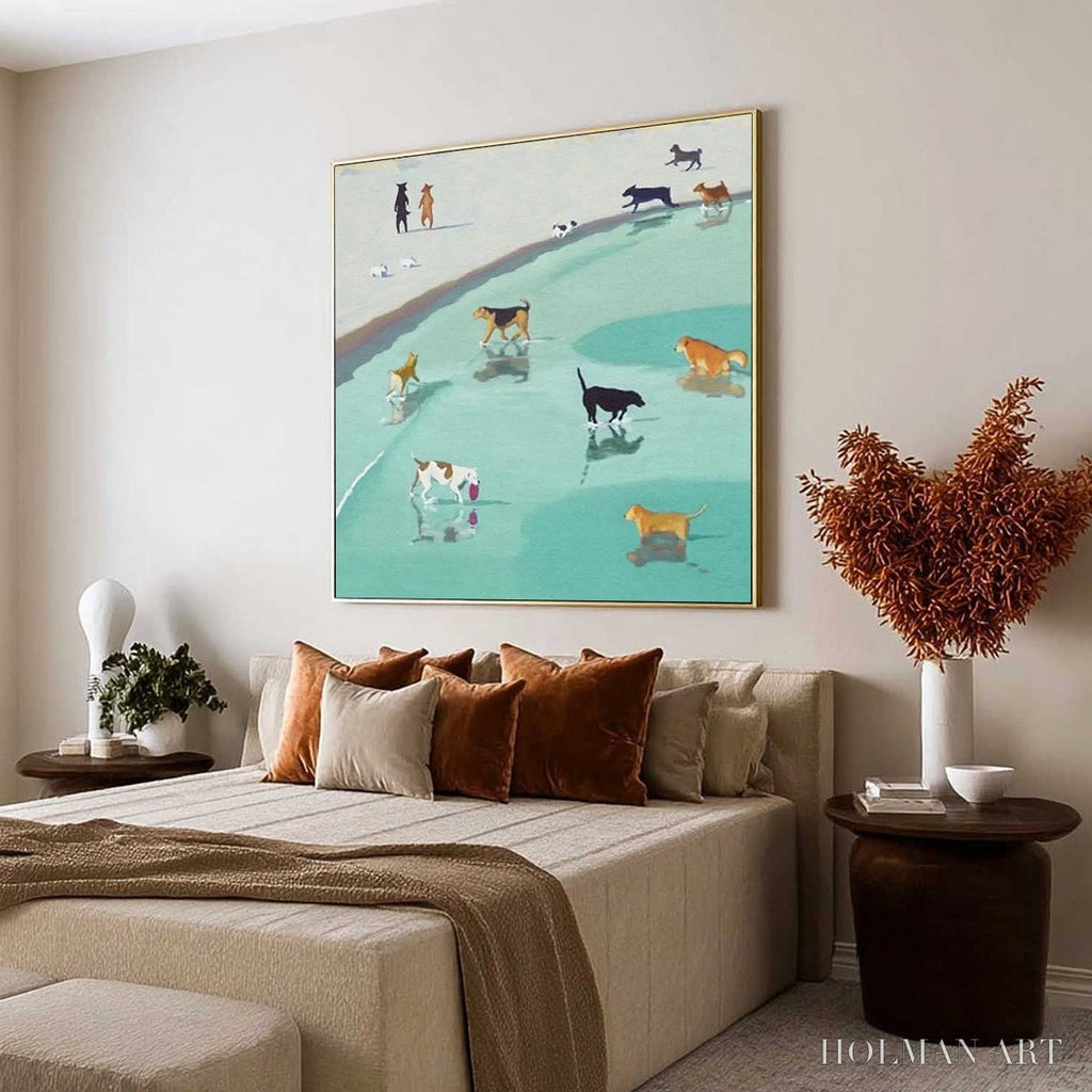 HOLMAN ART Paws At Tide – Minimalist Dog Beach Scene Oil Painting - image 6