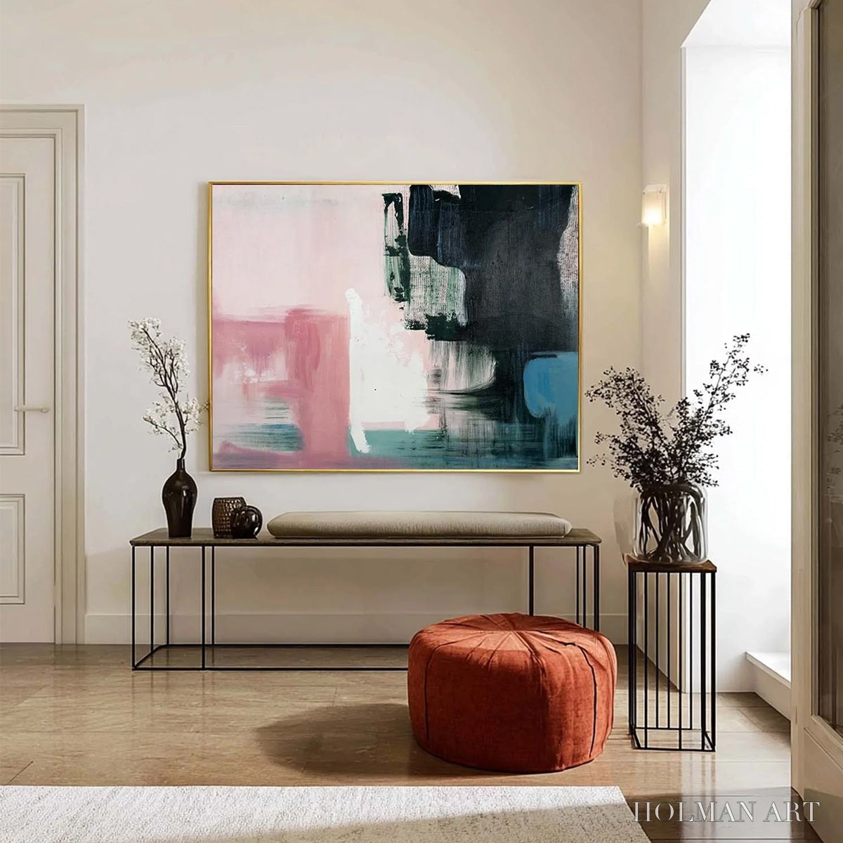 HOLMAN ART Ink & Blossom – Minimalist Abstract Color-Block Oil Painting - image 4