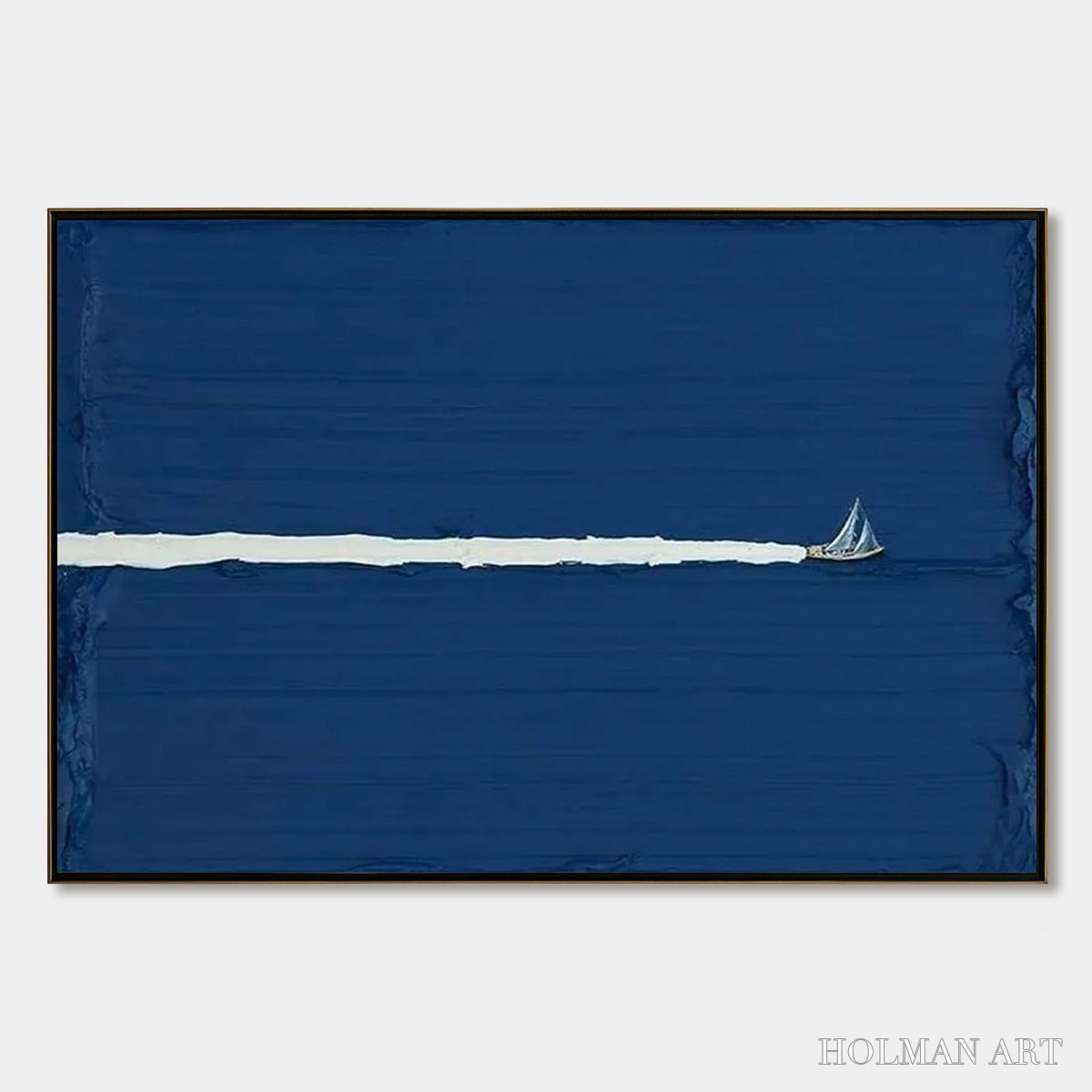 HOLMAN ART Silent Wake – Minimalist Sailboat Seascape Oil Painting - image 1