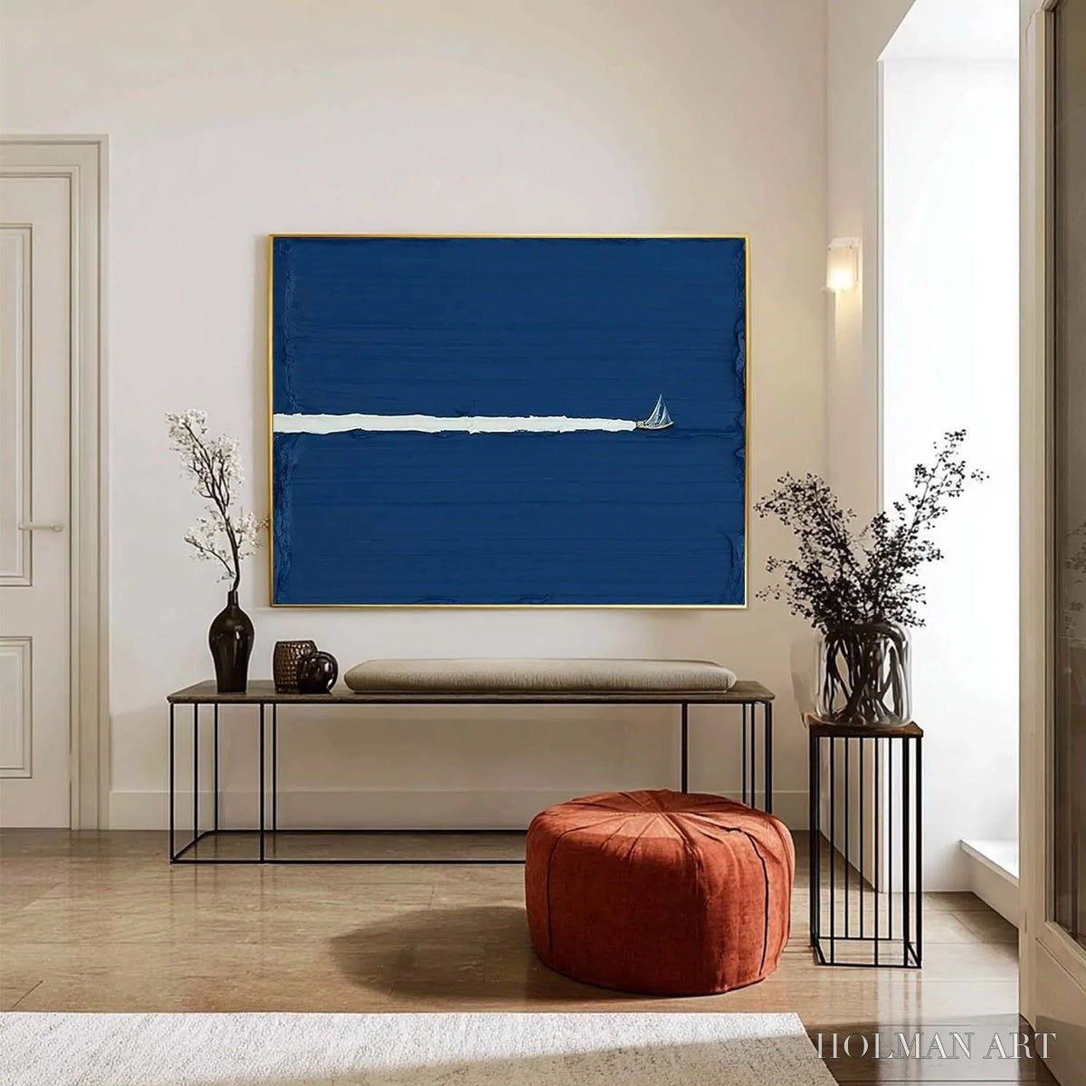 HOLMAN ART Silent Wake – Minimalist Sailboat Seascape Oil Painting - image 2