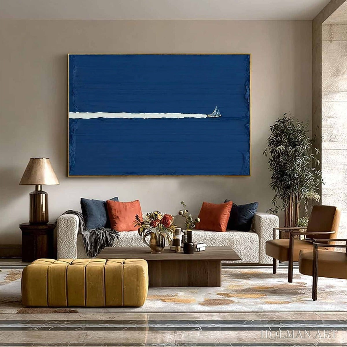 HOLMAN ART Silent Wake – Minimalist Sailboat Seascape Oil Painting - image 4