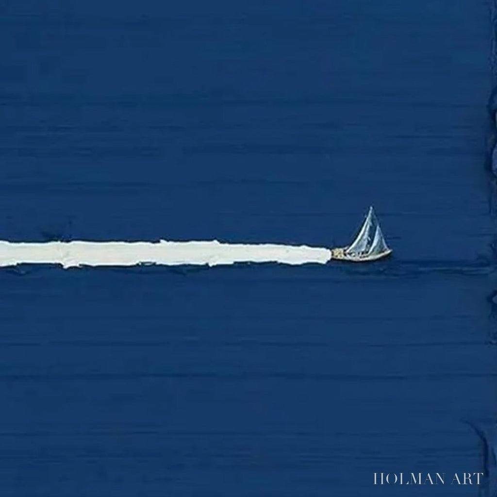 HOLMAN ART Silent Wake – Minimalist Sailboat Seascape Oil Painting - image 5