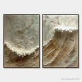 HOLMAN ART Tidal Whisper – Textured Wabi Sabi Coastal Diptych Oil Painting - image 1