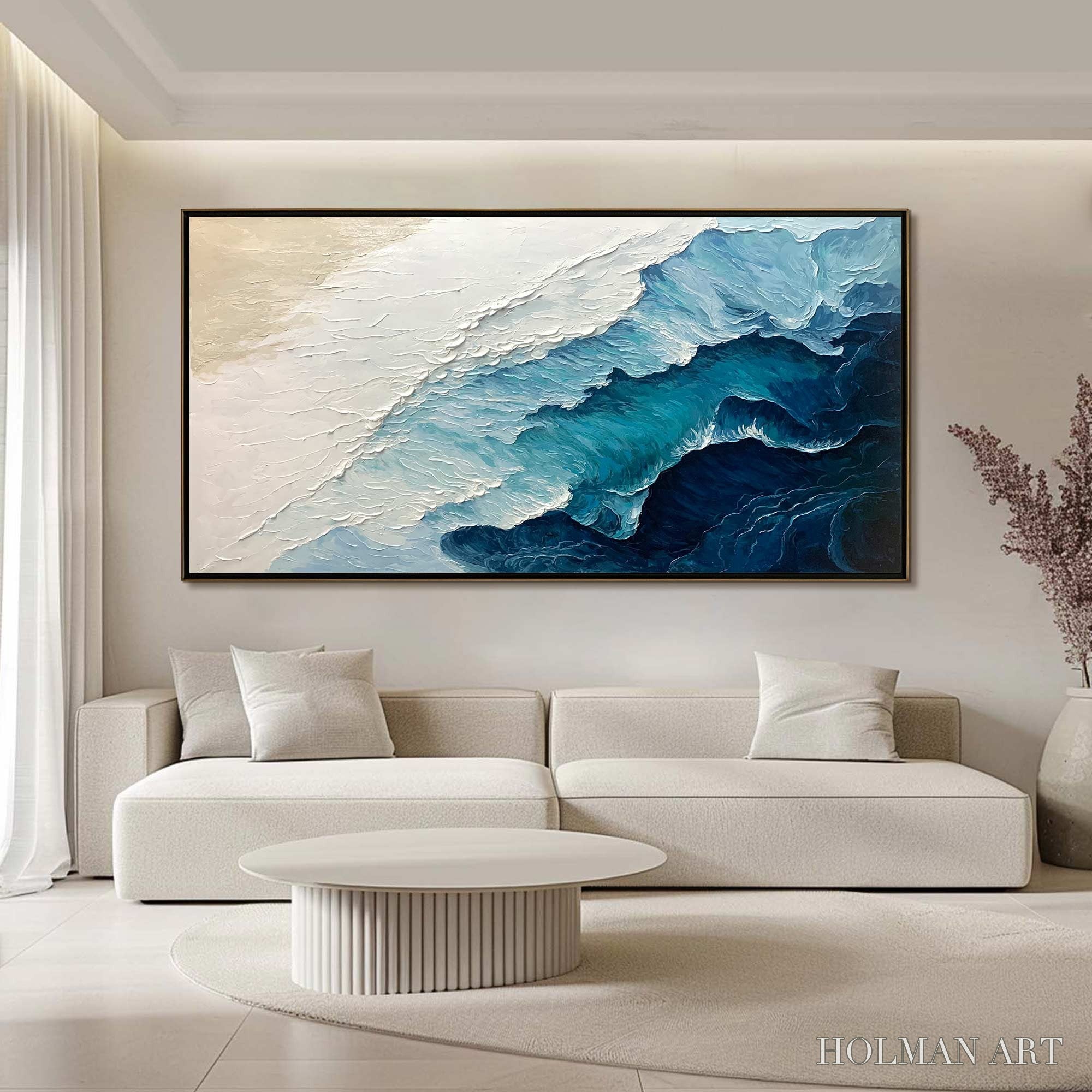 HOLMAN ART Ready to Ship | Ocean Whispers – Blue-White Textured Seascape - image 1