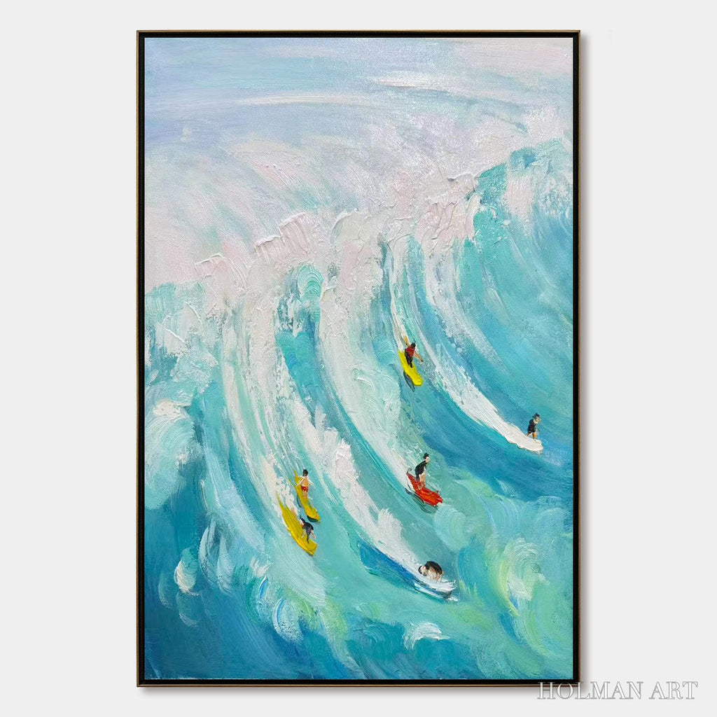 HOLMAN ART Ready to Ship | Catching the Wave – Vertical Surfer Ocean Painting - image 3