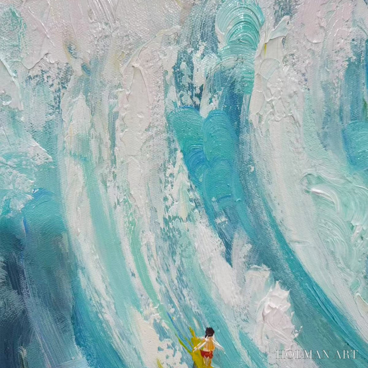 HOLMAN ART Ready to Ship | Catching the Wave – Vertical Surfer Ocean Painting - image 4