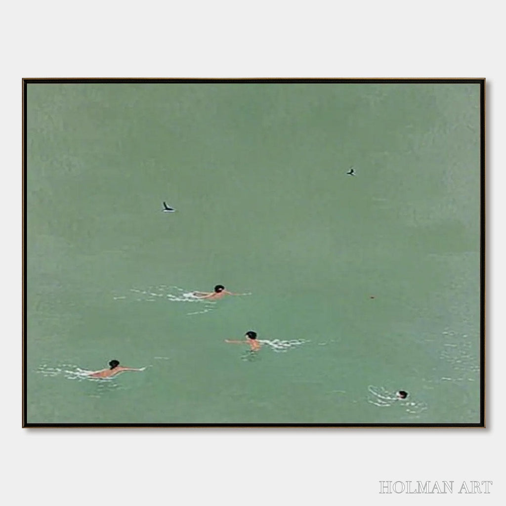 HOLMAN ART Tidal Glide – Minimalist Swimmer Sports Oil Painting - image 1