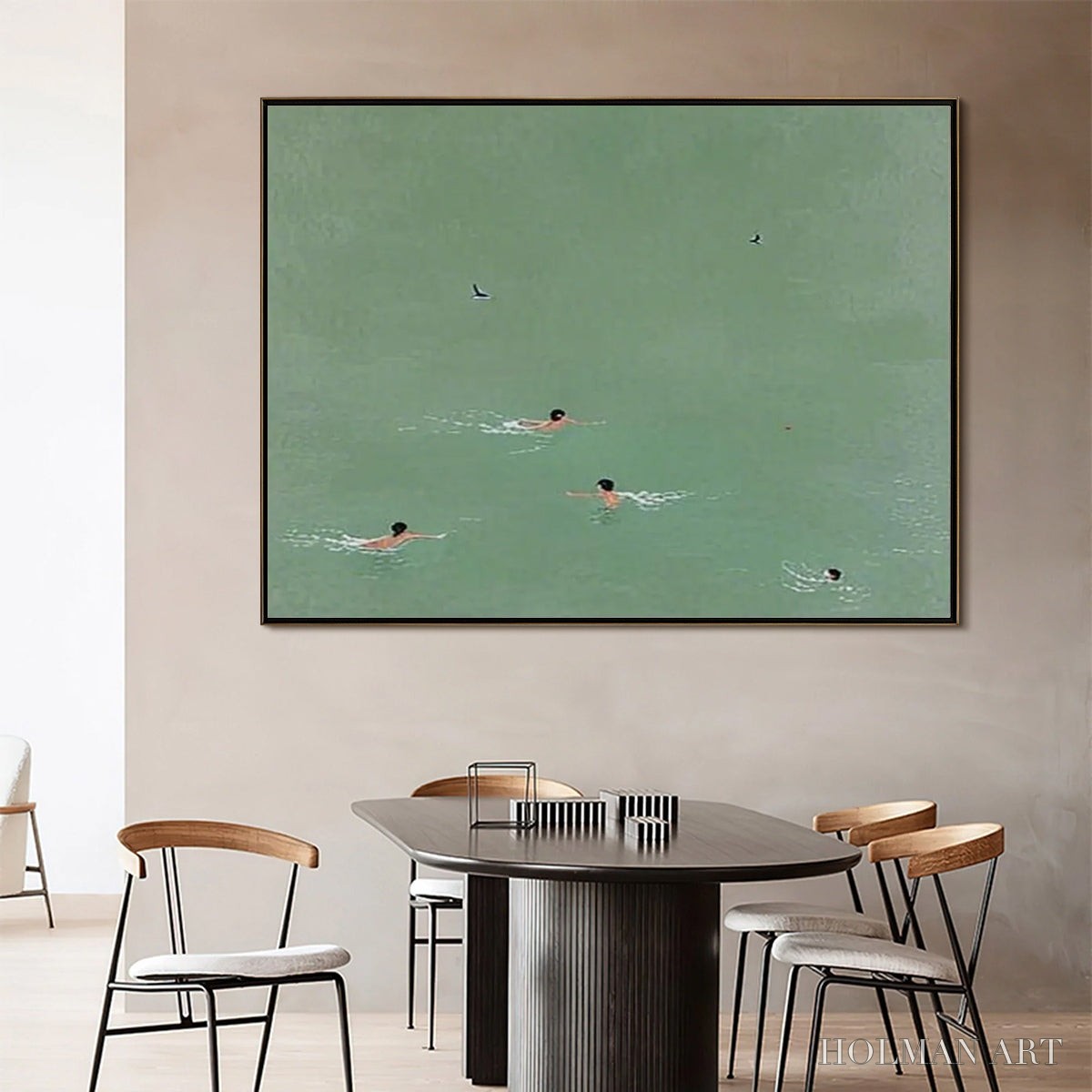 HOLMAN ART Tidal Glide – Minimalist Swimmer Sports Oil Painting - image 2