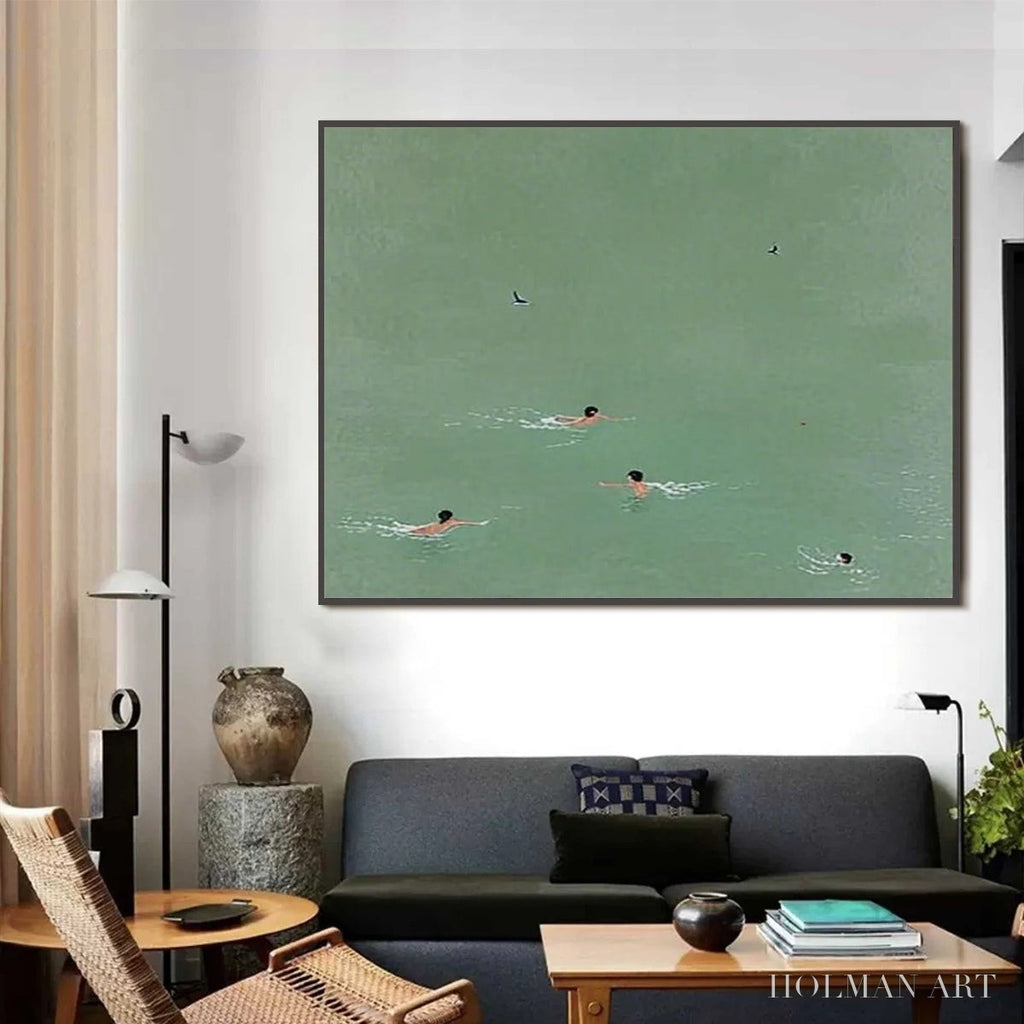 HOLMAN ART Tidal Glide – Minimalist Swimmer Sports Oil Painting - image 5