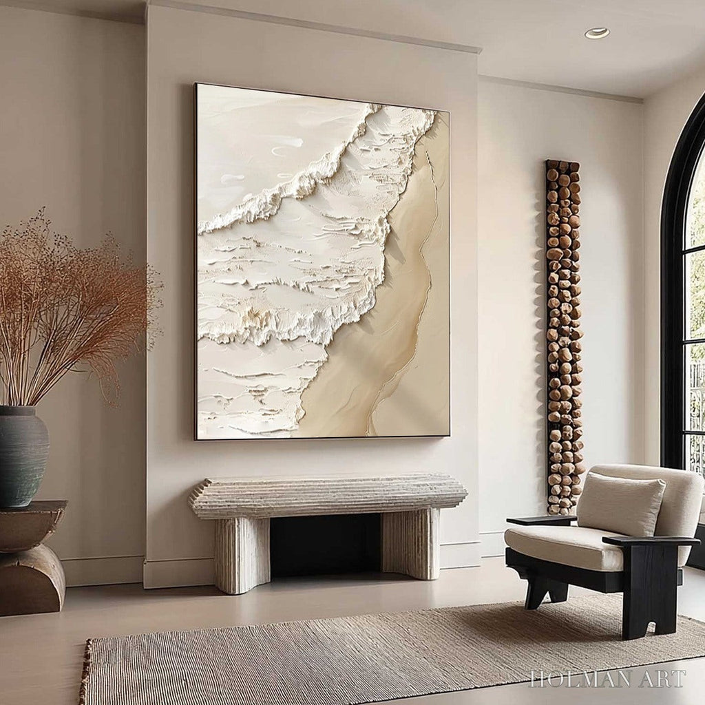HOLMAN ART Shoreline Whispers – Textured Minimalist Beach Scene Painting - image 3