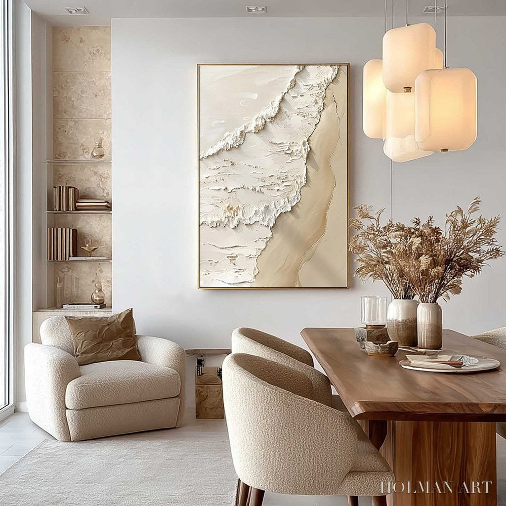 HOLMAN ART Shoreline Whispers – Textured Minimalist Beach Scene Painting - image 5