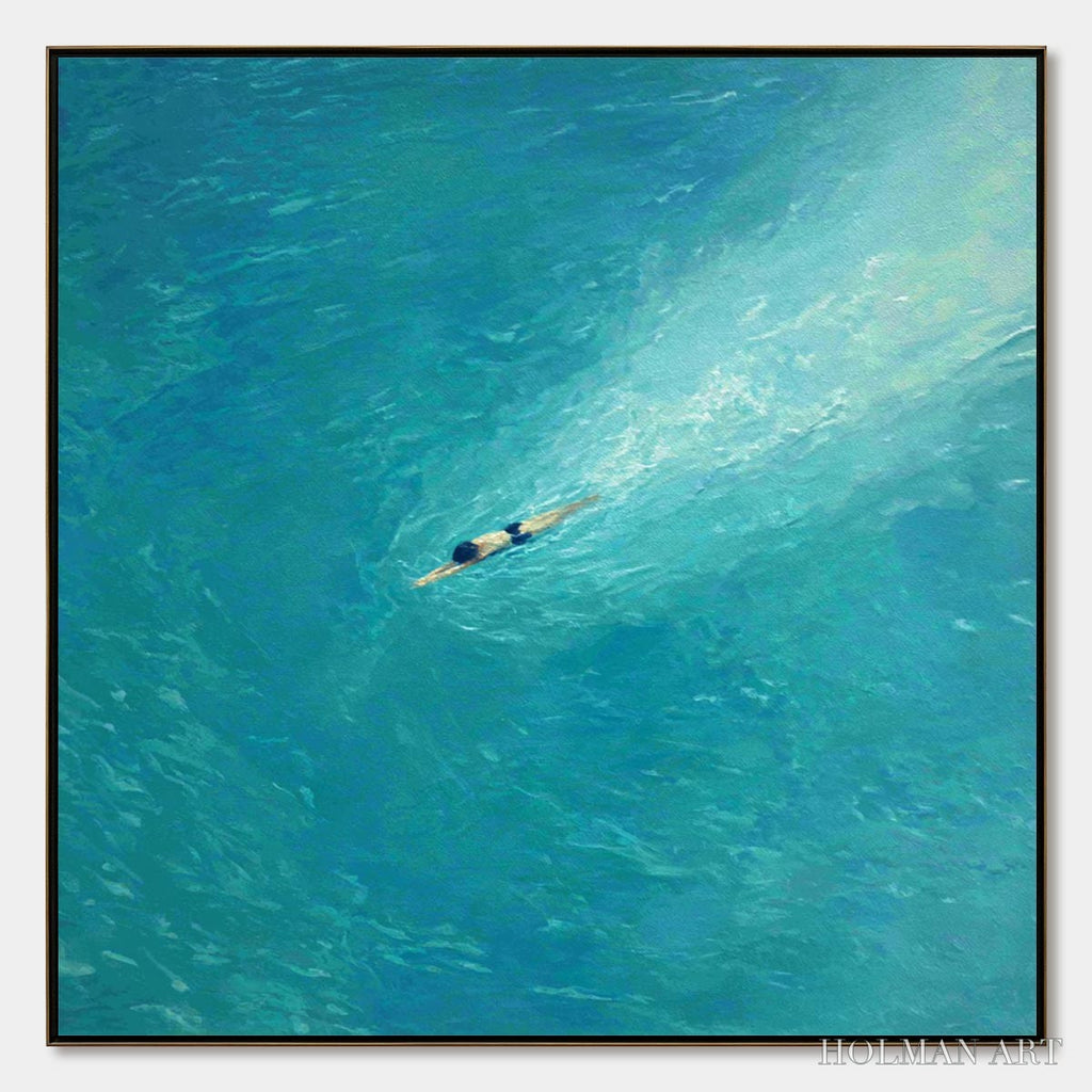 HOLMAN ART Aqua Solitude – Minimalist Ocean Scene Oil Painting - image 1