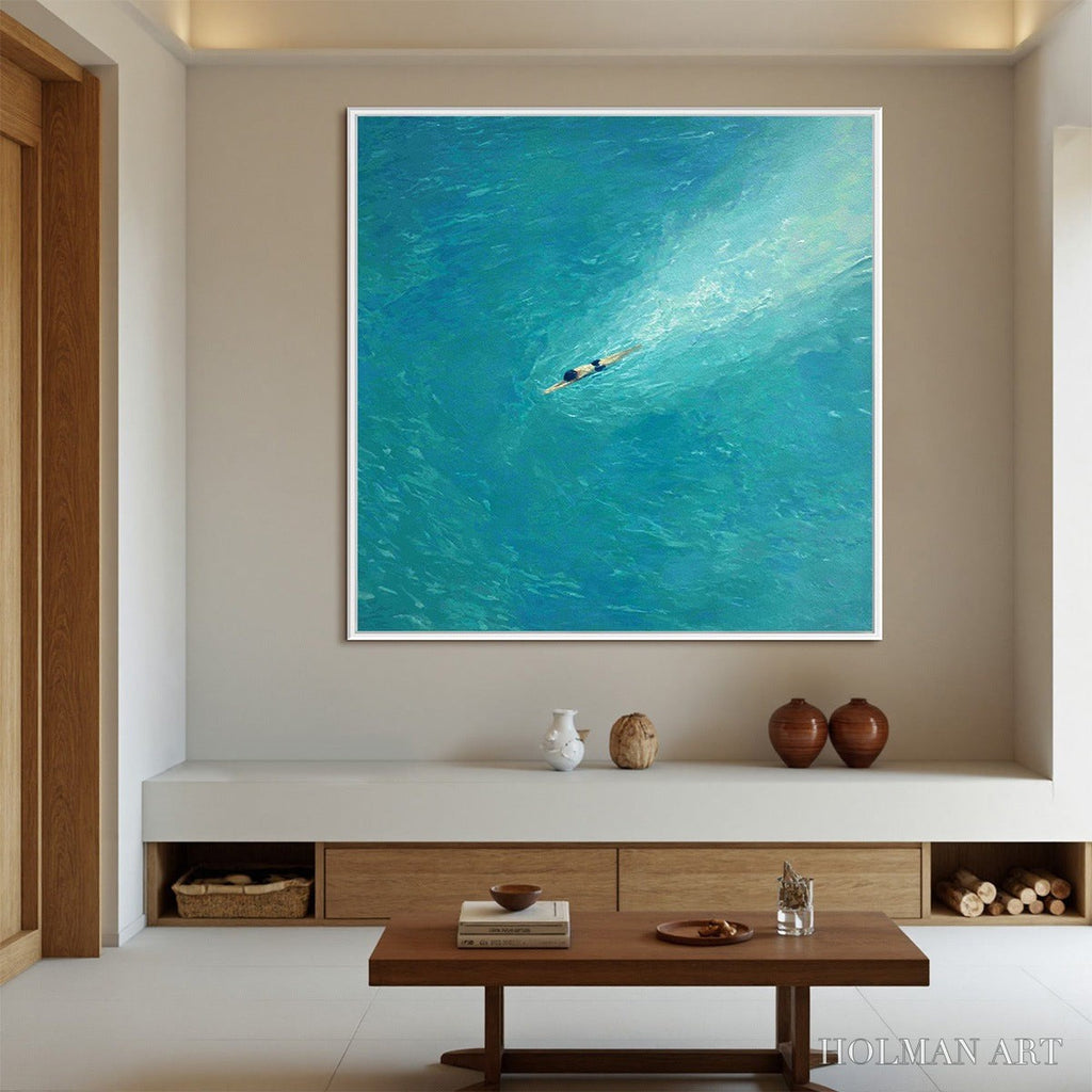 HOLMAN ART Aqua Solitude – Minimalist Ocean Scene Oil Painting - image 2