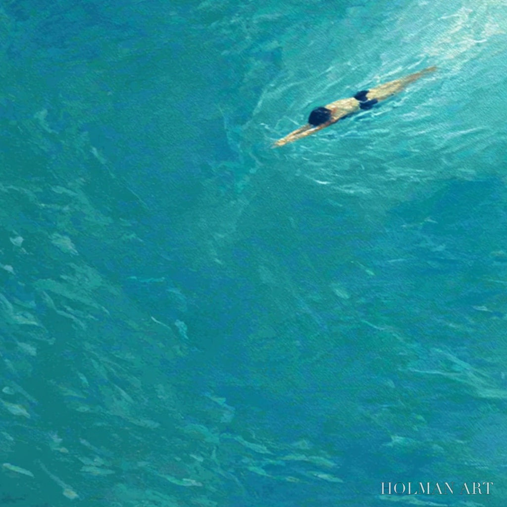 HOLMAN ART Aqua Solitude – Minimalist Ocean Scene Oil Painting - image 3