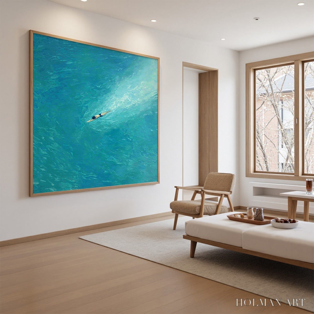 HOLMAN ART Aqua Solitude – Minimalist Ocean Scene Oil Painting - image 4