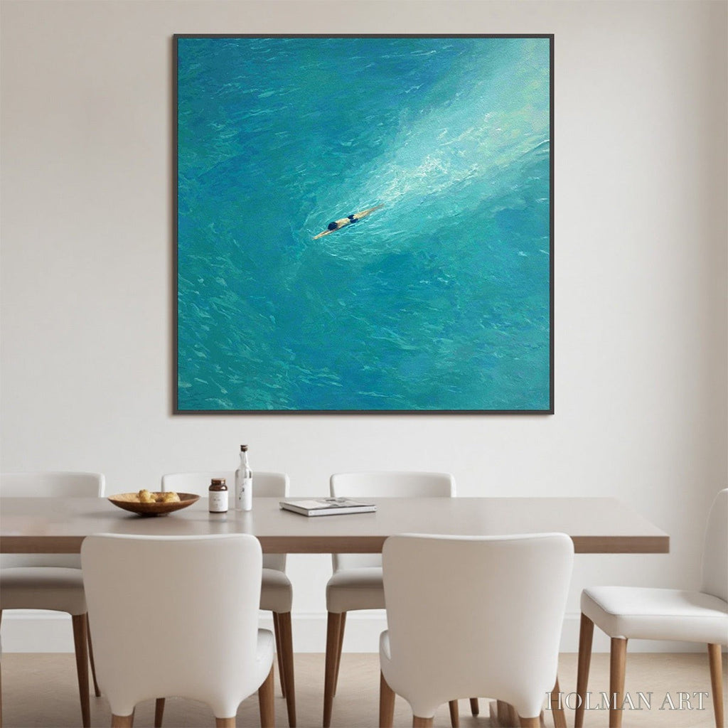 HOLMAN ART Aqua Solitude – Minimalist Ocean Scene Oil Painting - image 5