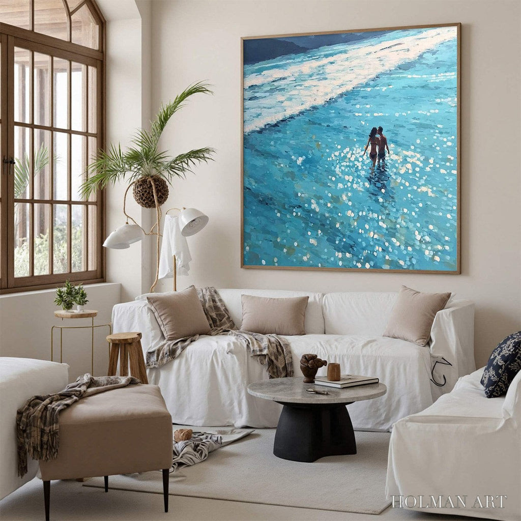HOLMAN ART Ocean Embrace – Romantic Beach Scene Oil Painting - image 5