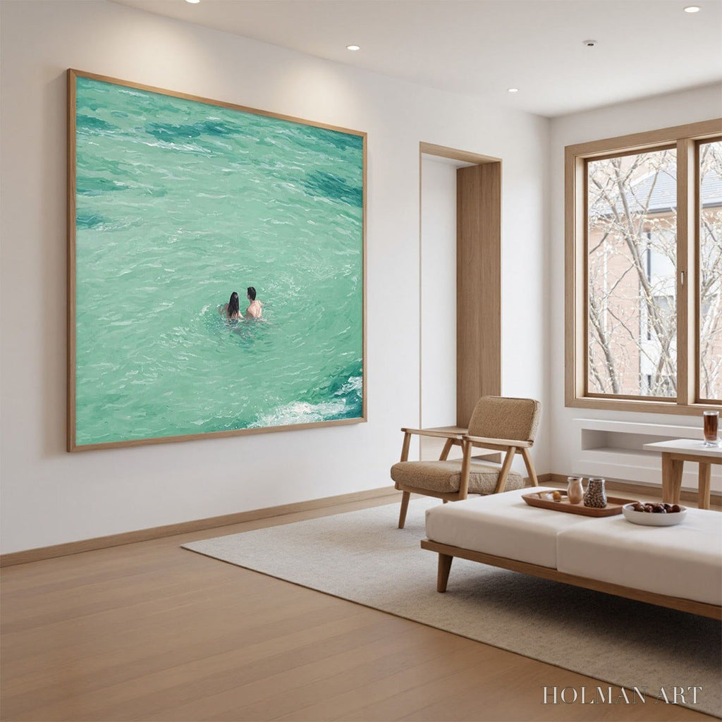 HOLMAN ART Ocean Embrace – Minimalist Beach Scene Oil Painting - image 3