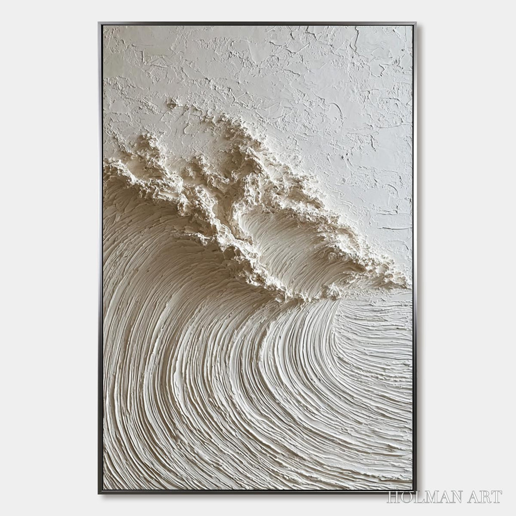 HOLMAN ART White Wave – Textured Minimalist 3D Oil Painting - image 1