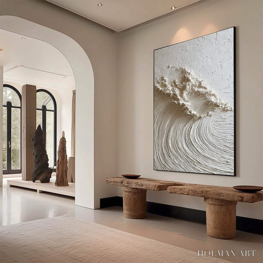 HOLMAN ART White Wave – Textured Minimalist 3D Oil Painting - image 3