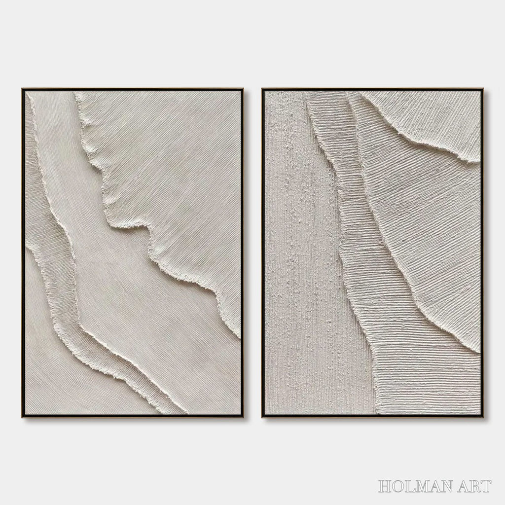 HOLMAN ART Etched in Stone – Textured Minimalist Abstract Diptych - image 1