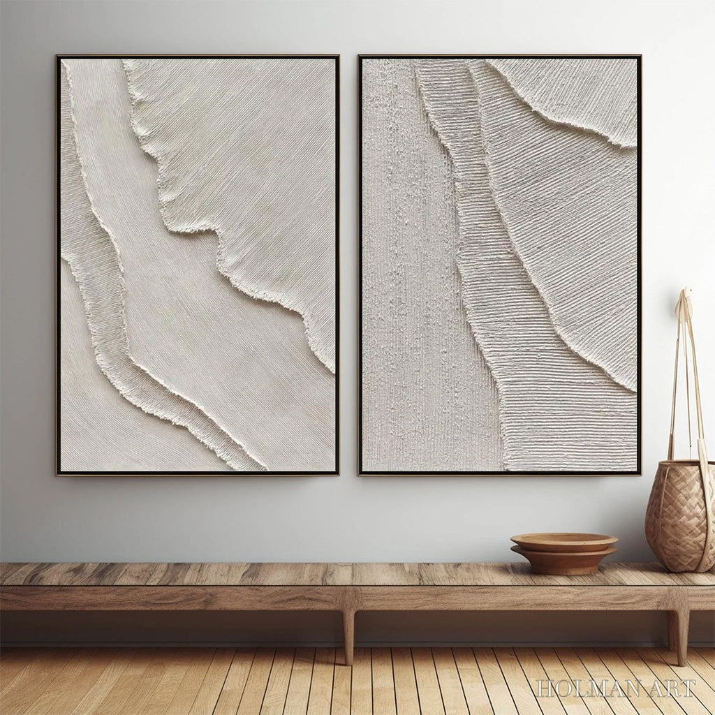 HOLMAN ART Etched in Stone – Textured Minimalist Abstract Diptych - image 2
