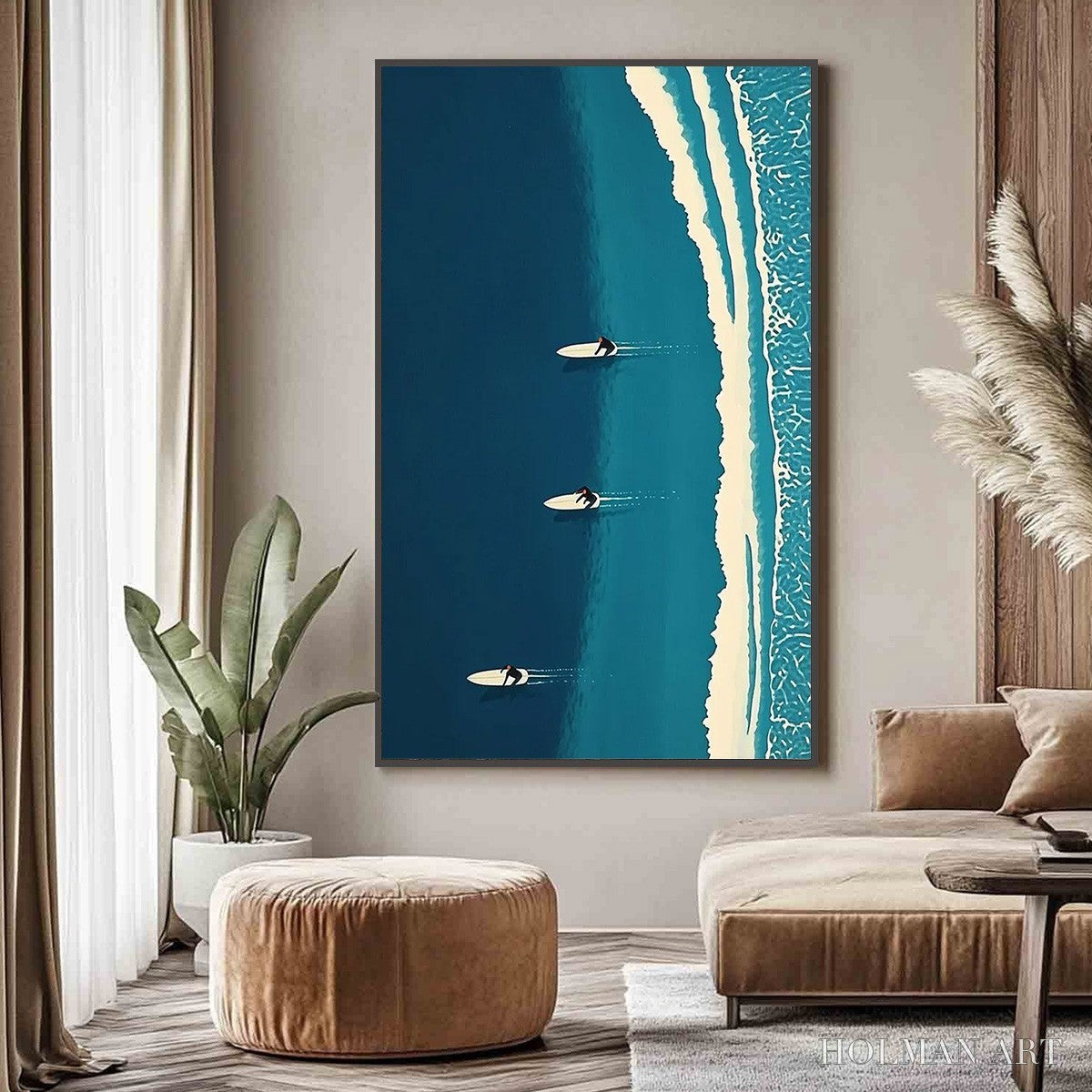 HOLMAN ART Ocean'S Three – Minimalist Aerial Surfing Scene Oil Painting - image 2